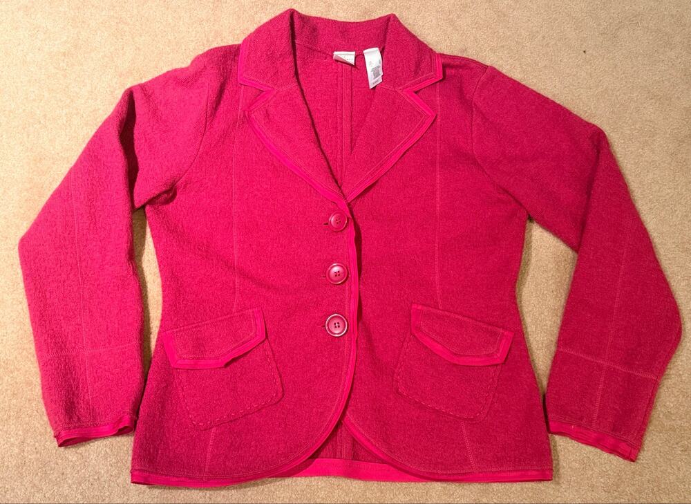Emma James Magenta Pink 100% Wool Boiled Wool Blazer Jacket Coat Women's Size L